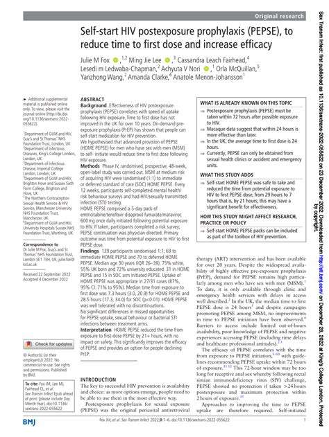 Self-start HIV postexposure prophylaxis (PEPSE), to