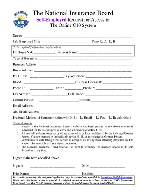 SelfEmployed Request For Access To The Online C10 System Form