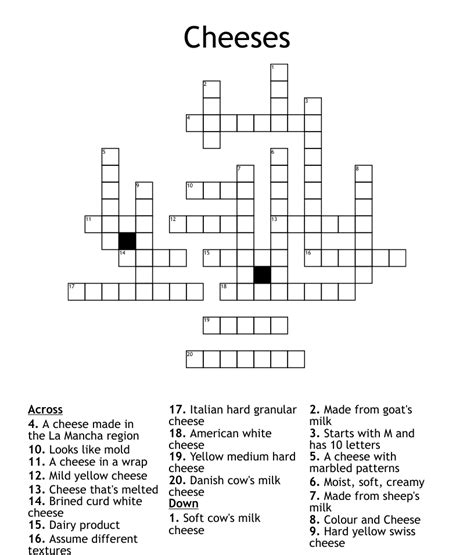The Crossword Solver found 30 answers to "some semi hard cheeses", 5 letters crossword clue. The Crossword Solver finds answers to classic crosswords and cryptic crossword puzzles. Enter the length or pattern for better results. Click the answer to find similar crossword clues . Enter a Crossword Clue. Sort by Length. # of Letters or Pattern.. 