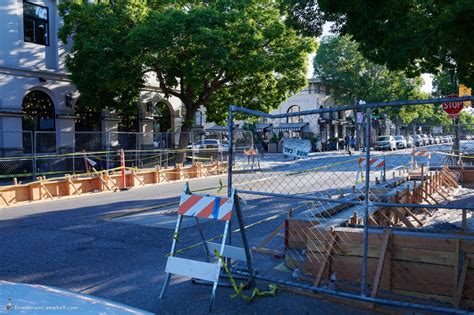Semi-permanent parklets under construction in downtown Campbell