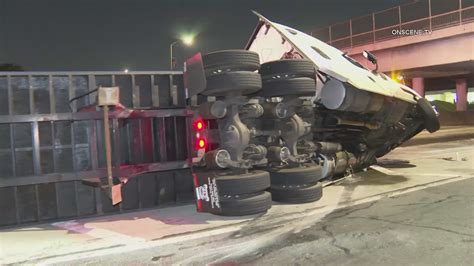 Semi-truck crash causes massive fuel spill on 60 Freeway 