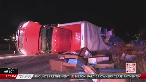 Semi-truck overturns on Hwy 92 in Foster City
