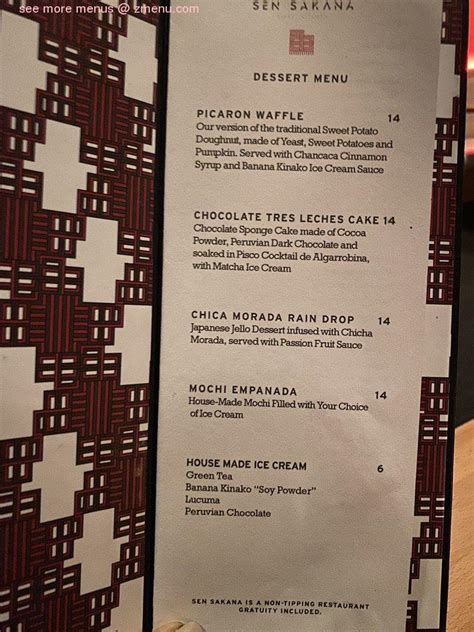 Sen sakana menu with prices. Whether infusing soy sauce with a special house-blend of herbs, or utilizing the indigenous produce of Peru to enhance the omakase, Lee’s dedication to artistry enables him to create unique experiences for every guest. +1 (212) 221-9560. RESERVE NOW. Hailing from South Korea, Sang Hyun Lee came to the United States in 2001. He settled in ... 