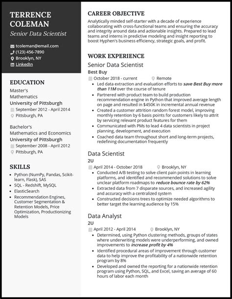Senior Data Scientist Resume Example for 2022 Resume Worded