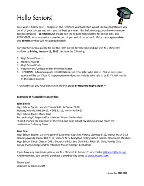 Senior high school bio examples