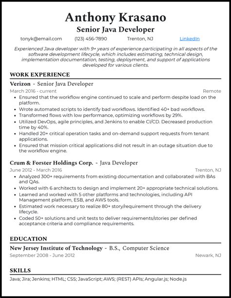 Senior java full stack developer resume.  Improve your applications with Experti...