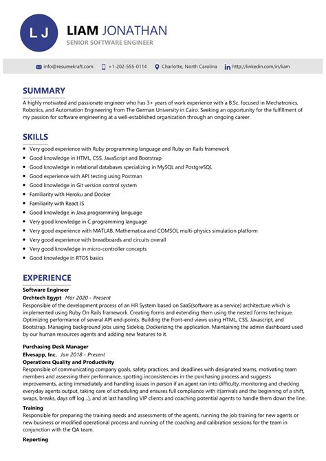 Senior software engineer resume. Find out how to write a resume for a senior software engineer role with these examples and tips. Learn how to showcase your leadership, technical, and project management skills, and get a template to download. 