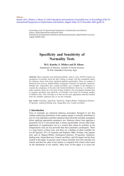 Sensitivity and specificity of normality tests and ... - PubMed