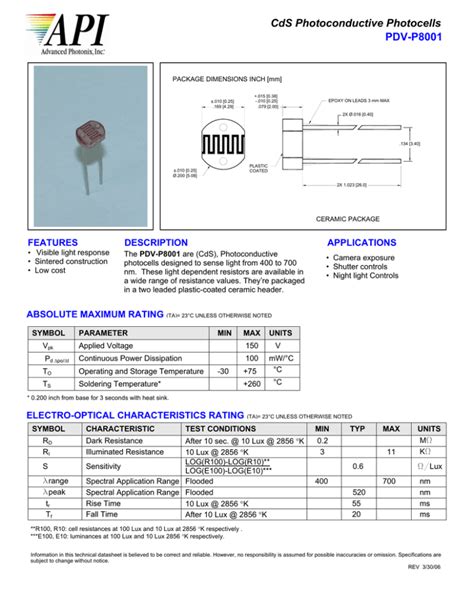 Sensor Data Sheets