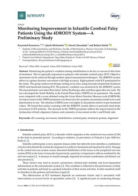 Sensors Free FullText Monitoring Improvement in Infantile Cerebral