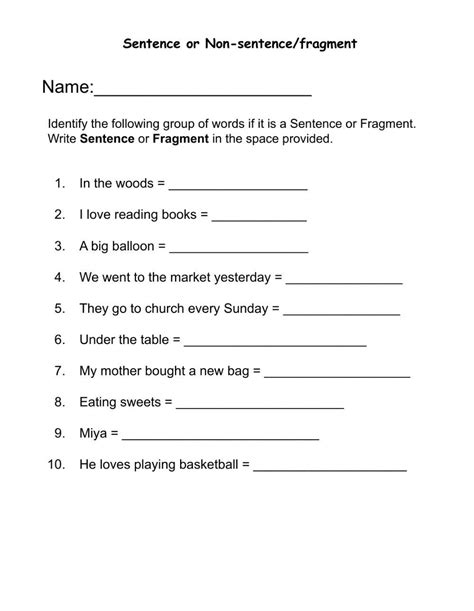 Sentence And Non Sentence Worksheet Grade 2