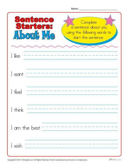 Sentence Starters Worksheet