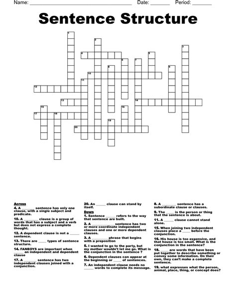 Sentence Structure Crossword WordMint