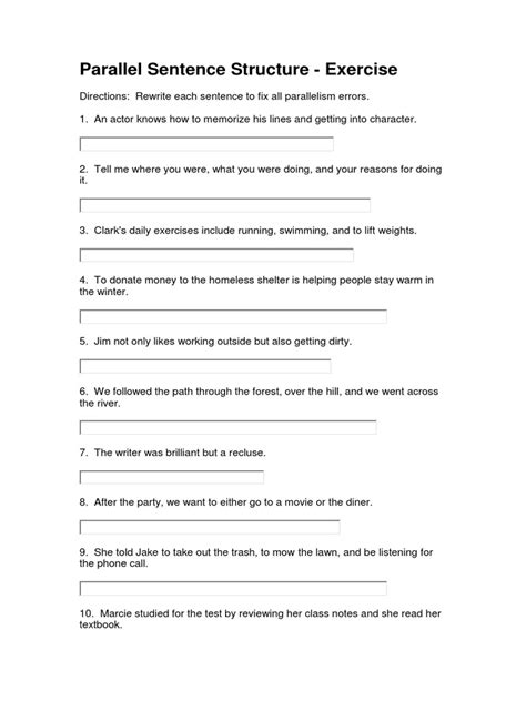 Sentence With Parallel Structure Worksheet