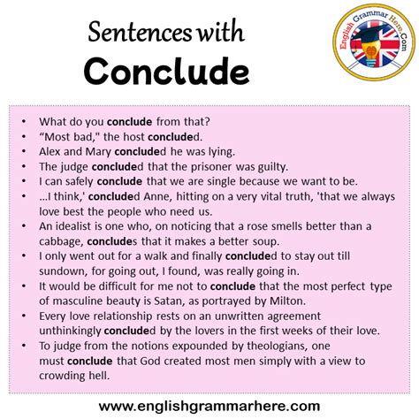 Sentences with Conclude, Conclude in a Sentence in English, Sentences