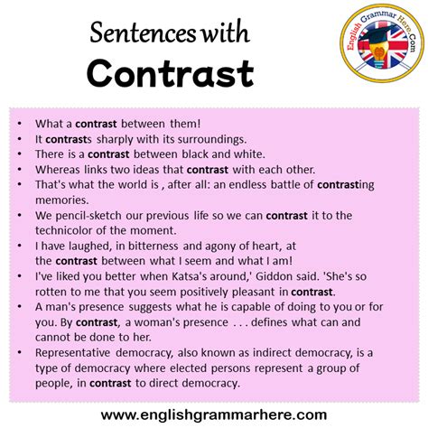 Sentences with Contrast, Contrast in a Sentence in English, Sentences