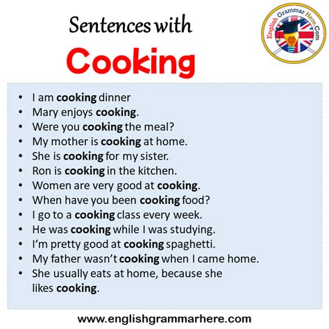 Sentences with Cooking, Cooking in a Sentence in English, Sentences For