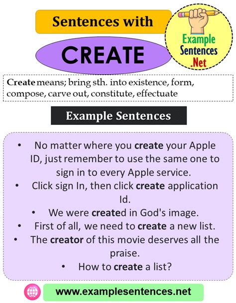 Sentences with Create, Definition and Example Sentences Example