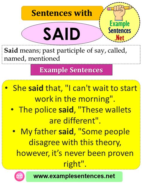 Sentences with Said, Definition and Example Sentences Example
