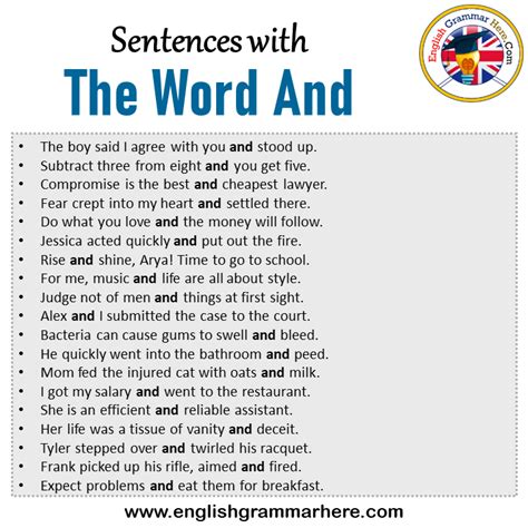 Sentences with The Word And, The Word And in a Sentence in English