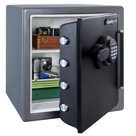 Sentry safes at costco. This is a 1.6 cu ft safe with an electronic lock. It holds 50+ hanging files and up to 10 1″ folders. Other features include: - key rack on door. - locking bolts secure door. - may be bolted to floor. - UL Certified for 1 hour fire. - Safe remains locked and intact when dropped 2 stories. 