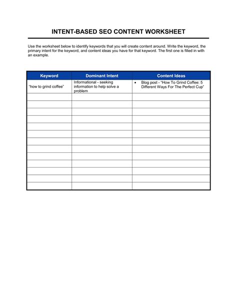 Seo Worksheet Template