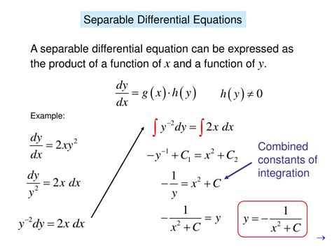 Separable differential equations calculator. Separation of variables is a method of solving ordinary and partial differential equations. For an ordinary differential equation (dy)/(dx)=g(x)f(y), (1) where f(y)is nonzero in a neighborhood of the initial value, the solution is given implicitly by int(dy)/(f(y))=intg(x)dx. (2) If the integrals can be done in closed form and the resulting equation can be solved for y (which are two pretty ... 