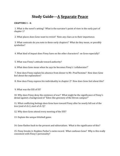 Separate Peace Study Guide Questions And Answers