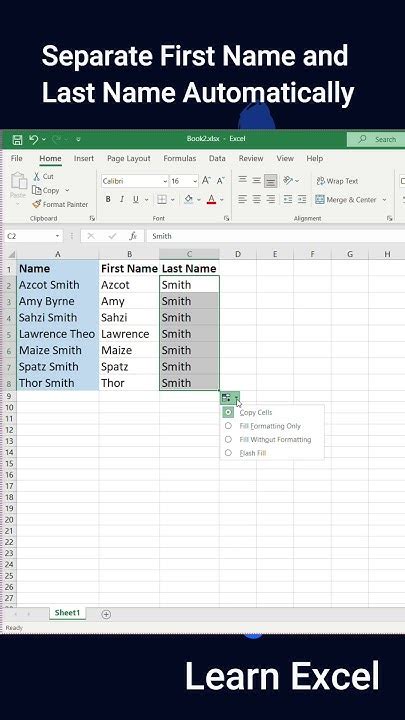 Separate first name last name in excel