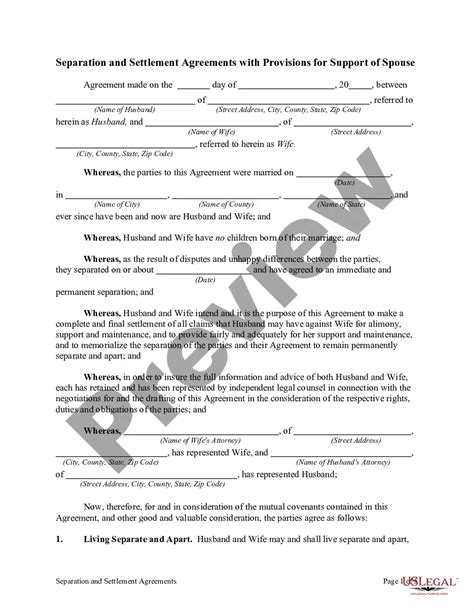 Separation and Settlement Agreement with Provisions for Support of