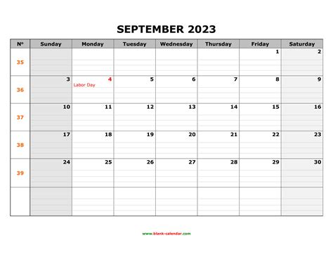 September 2023 Calendar with Notes