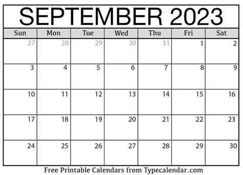 September 2023 Free Calendars To Print