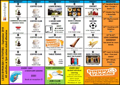 September Activity Calendar! Lexis Byron Bay Blog