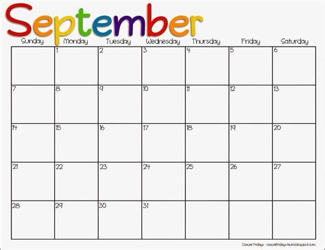 September Blank Calendar Printable