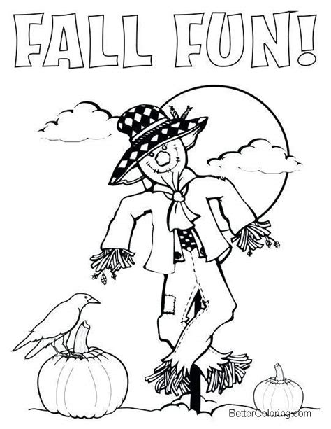 September Coloring Pages Scarcrow and Pumpkins Fall Fun Free