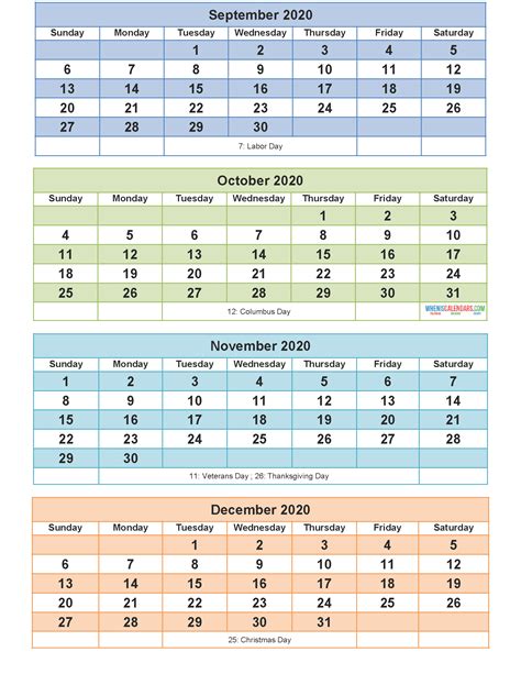 September October November December Calendar
