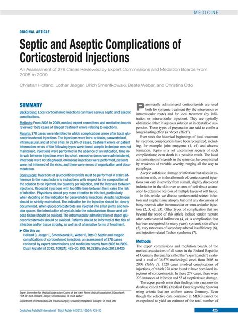 Septic and Aseptic Complications of Corticosteroid Injections