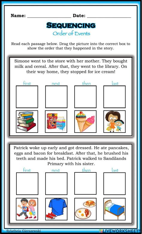 Sequence Events Worksheet EdPlace
