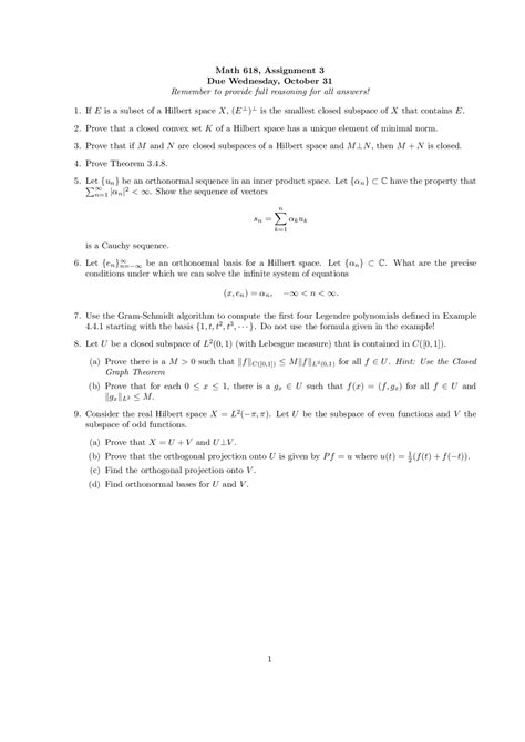 Sequence Of Vectors And Cauchy Sequence Assignment 3 Math 618 Docsity