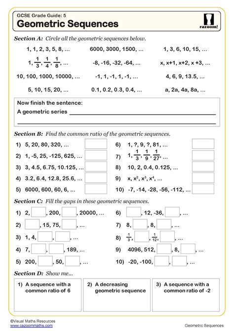 Sequences Worksheet Maths