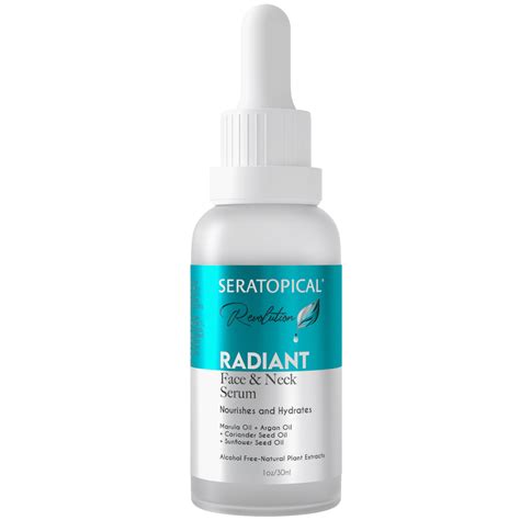 Seratopical. DETAILS. Radiant Face & Neck Serum is our bestselling facial oil for good reason. It is a revolutionary, nutrient-rich blend of four essential oils that, combined with our proprietary tri-peptide delivery system, P3P, help to diminish the appearance of fine lines and wrinkles, and leave your skin looking youthful, smoothe, and aglow. 