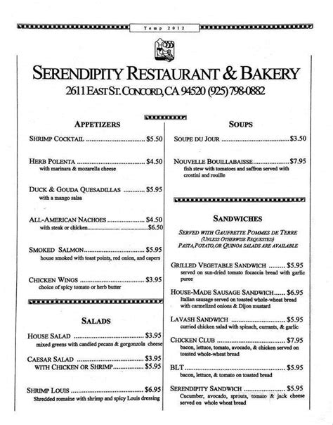 Serendipity menu prices. Serendipity Menu and Delivery in San Francisco Bay Area. Too far to deliver. Location and hours. 2512 Clement Street, San Francisco, CA 94121 ... Where can I find ... 