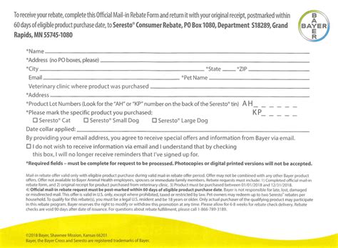Seresto Rebate Form Printable Rebate Form