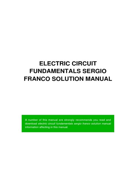 Sergio Franco Electric Circuit Fundamentals Manual Solutions 3