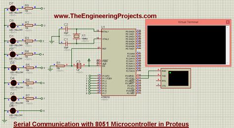 Serial communication in 8051 using proteus.  You can also find the podcast on Stitc...