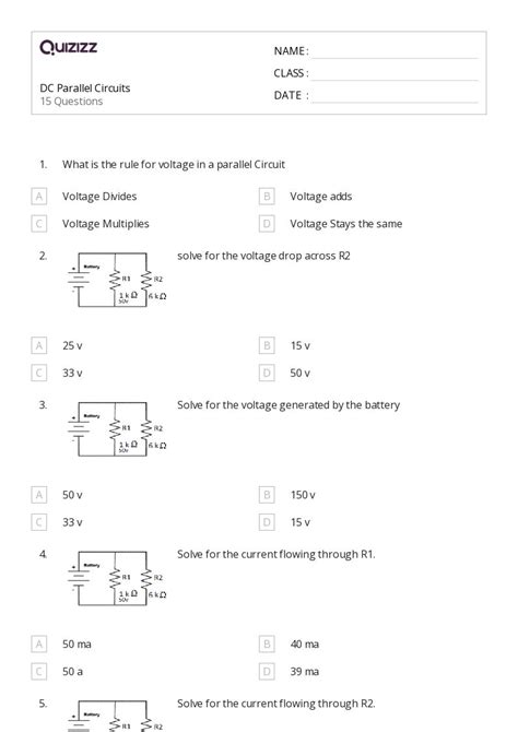 SeriesParallel DC Circuits Worksheet DC Electric Circuits