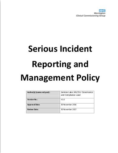 Serious Incident: Reporting and Management Policy …