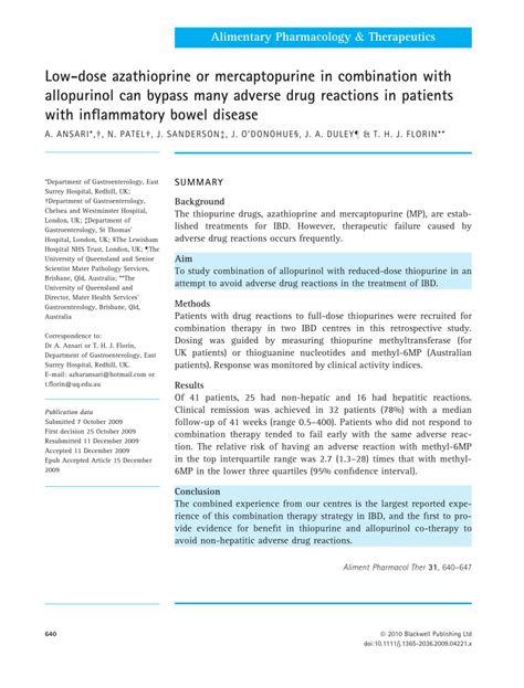 Serious reaction with allopurinol ± azathioprine or mercaptopurine