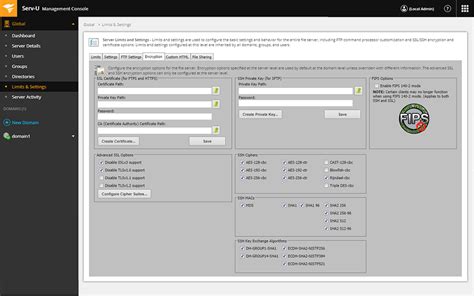 Serv-U server settings - SolarWinds