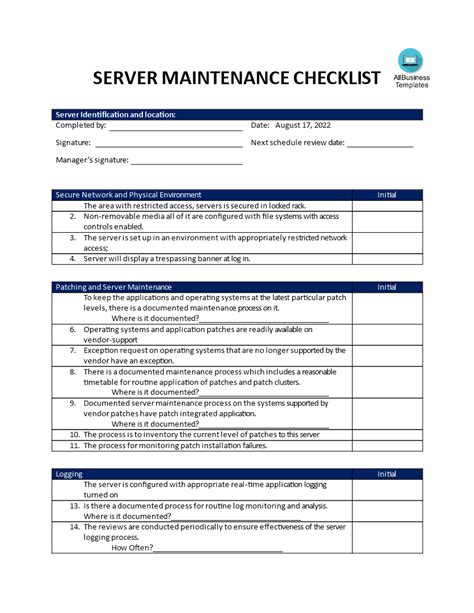 Server Maintenance Checklist